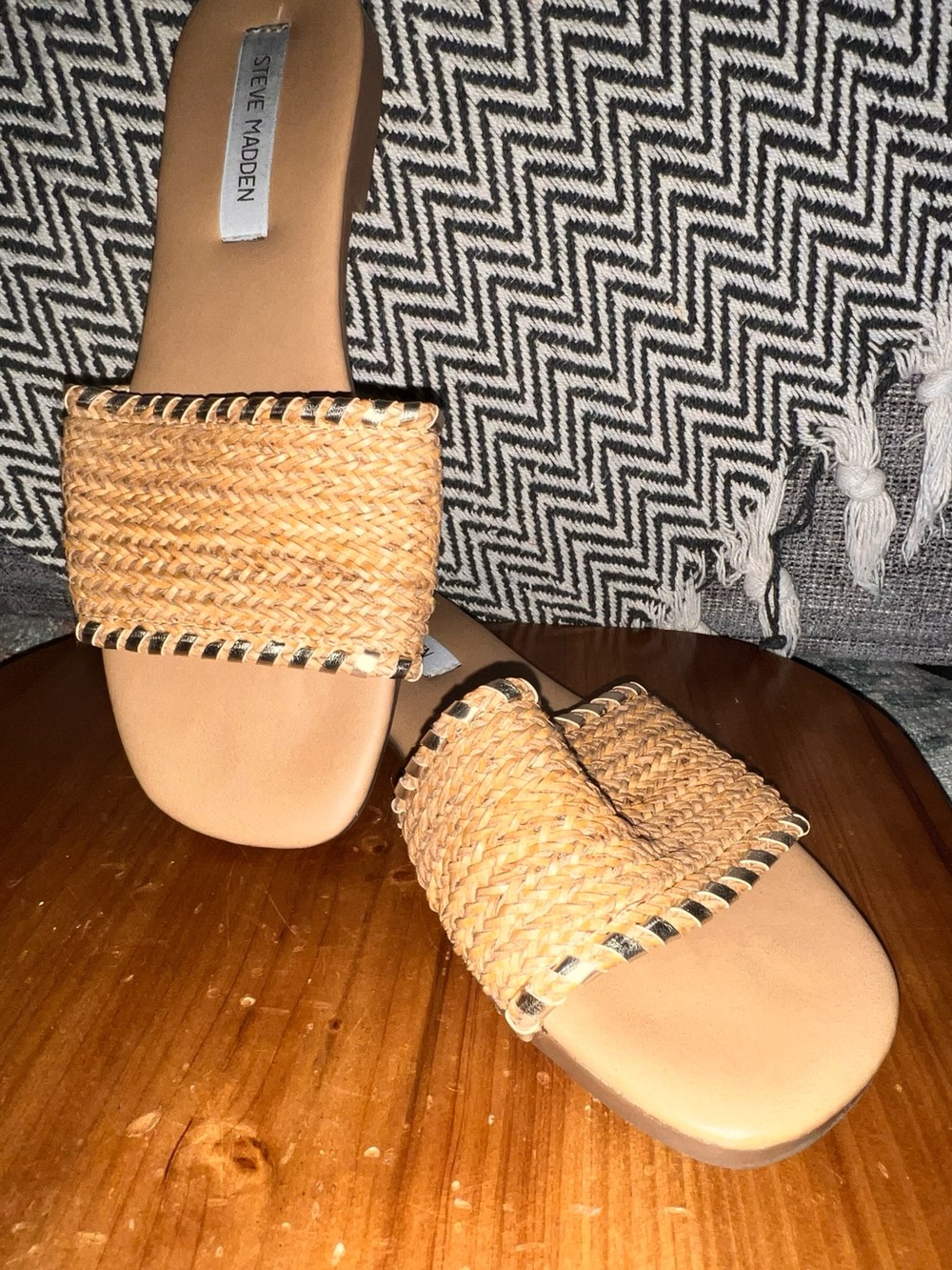 Steve Madden Woven Tan Slide Sandals